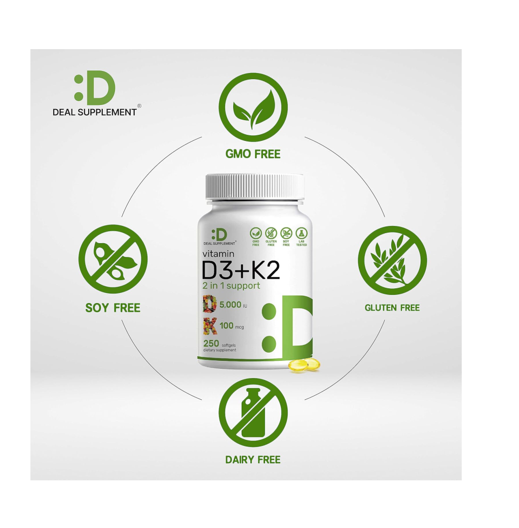 VITAMINA D3 5000 UI Y VITAMINA K2 MK7 - 250 TABS